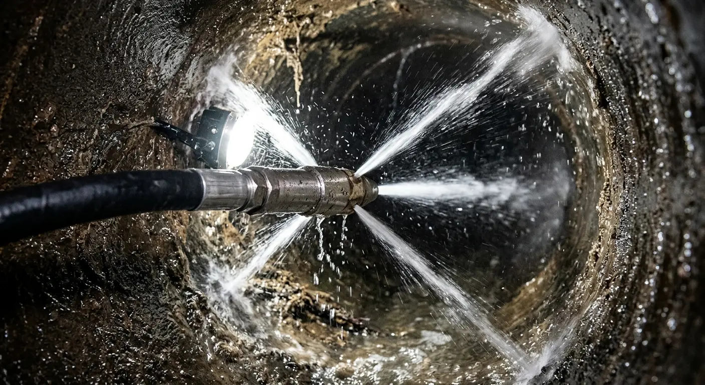 High-pressure hydro jetting nozzle cleaning sewer pipe for Trenchless Sewer Repair in McMinnville